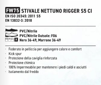 Descrizione dello stivale di sicurezza Neptune Rigger S5 CI FW75 con un collegamento a una descrizione più dettagliata.