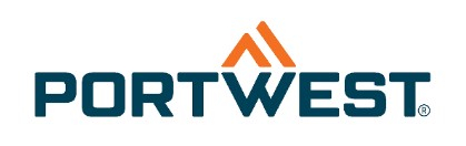 Logo del produttore Portwest con scritta blu scuro e sopra un doppio triangolo arancione.