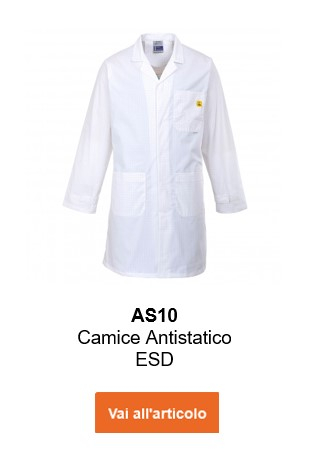 Immagine del cappotto antistatico AS10 in bianco con link che porta all'articolo.