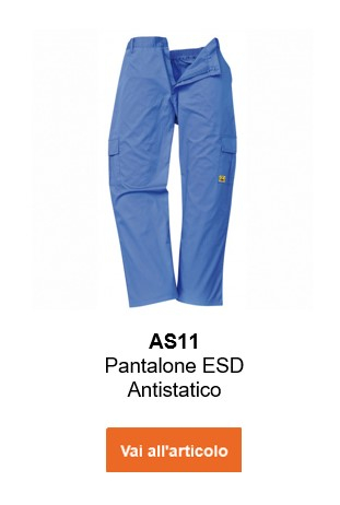 Immagine dei pantaloni antistatici ESD AS11 in blu con link che porta all'articolo.