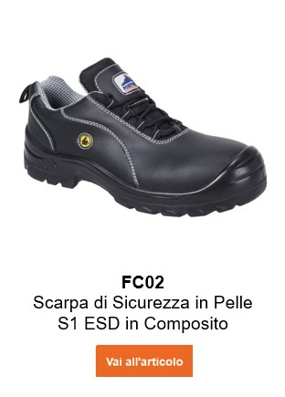 Immagine della scarpa antinfortunistica in pelle Portwest Compositelite ESD S1 FC02 in nero con un collegamento che porta all'articolo.