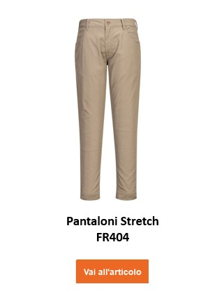 Pantalone stretch ignifugo FR404 di colore beige con link che porta alla pagina dell'articolo.