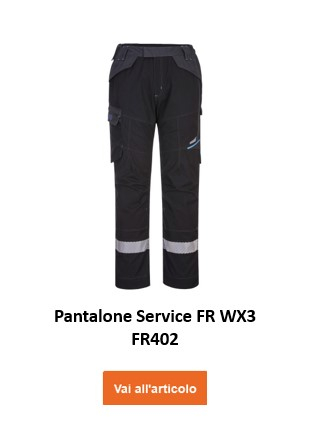 Pantaloni WX3 FR Service FR402 in nero con un collegamento che porta alla pagina dell'articolo.