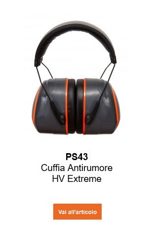 Immagine delle cuffie antirumore PS43 HV Extreme in nero con dettagli rossi e un collegamento che porta alla pagina dell'articolo.