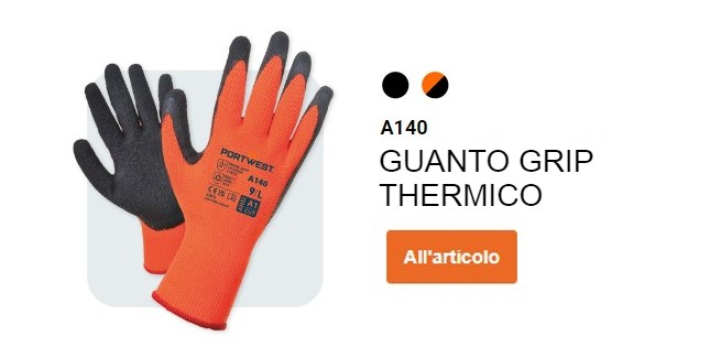 Guanto A140 Thermal Grip - Lattice in arancione e nero con un pulsante che conduce alla pagina dell'articolo.