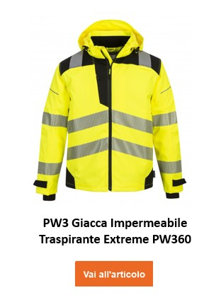 PW3 Giacca antipioggia traspirante Extreme PW360 in arancione con link all'articolo.