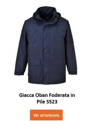 Giacca foderata Oban S523 in blu scuro con link all'articolo.