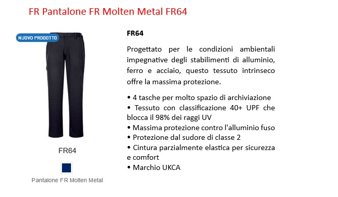 Pantaloni FR contro metallo fuso FR64 in blu scuro con collegamento all'articolo.